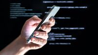 Data hacker or catfish using sms texting. Text message phone fraud or scam. Online chatbot or tech support forum. Secret darkweb