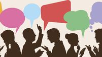 Silhouettes of people with colorful speech bubbles
