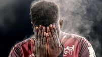 A view of steam coming off of Edwin Edogbo dejected after the game 17/1/2026