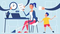 Busy mother working from home