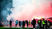A view of flares after Drogheda scores late goal 20/2/2026